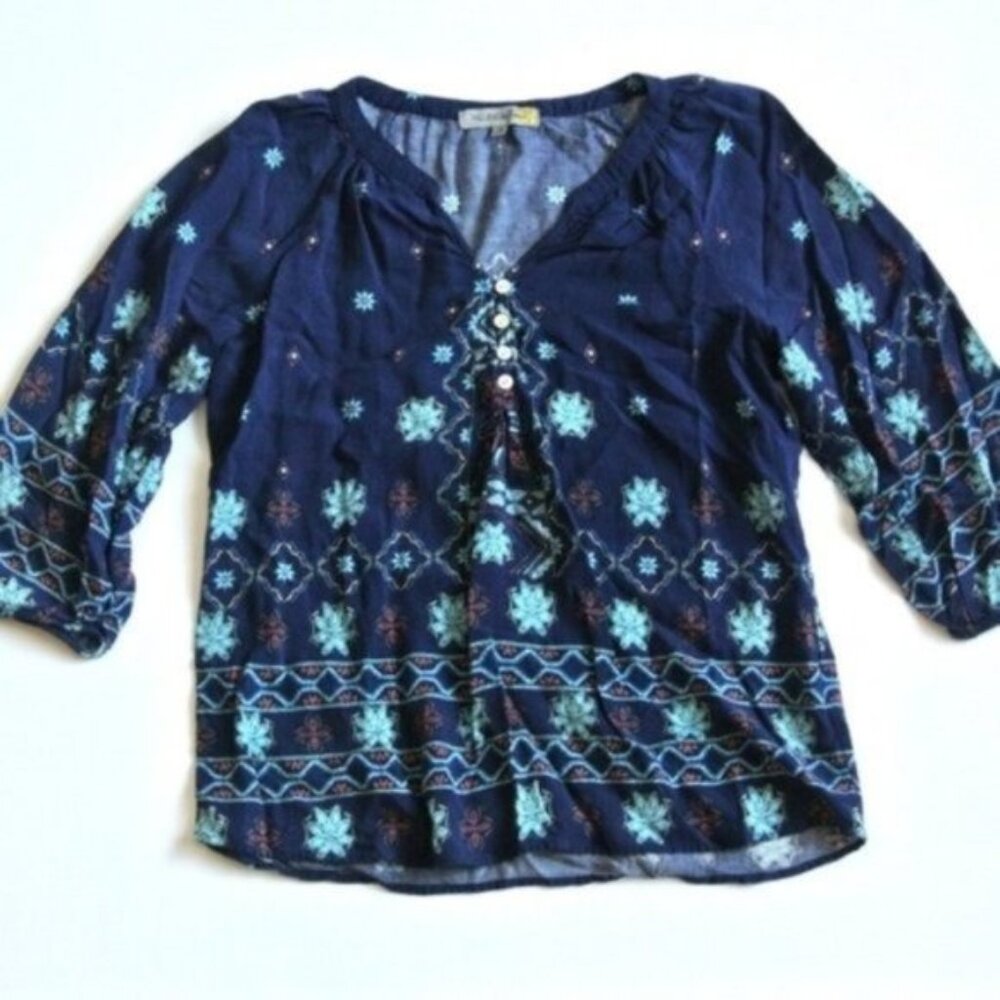 Figueroa and Flower Blue‎  Boho Peasant Top